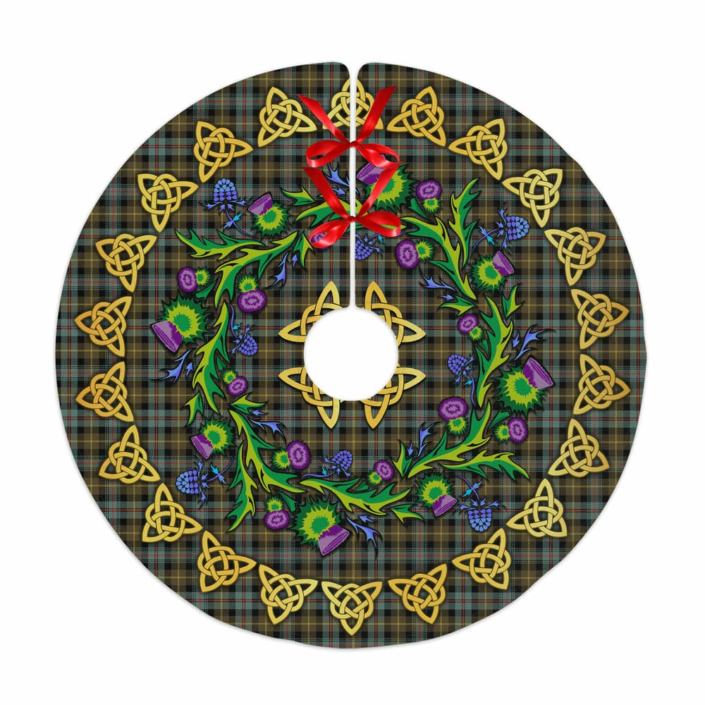 Scottish Farquharson Weathered Tartan Thistle Celtic Knot Christmas Tree Skirt
