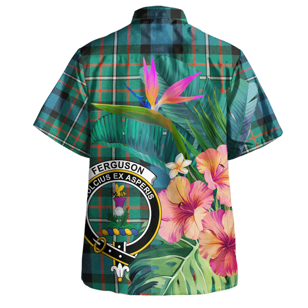 Scottish FERGUSON ANCIENT Clan Badge Tartan Hawaiian Shirt Bouquet Tropical Style - Image 3