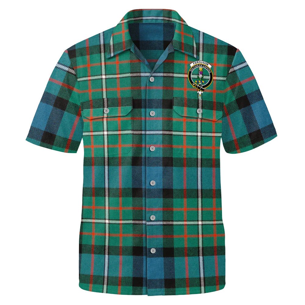 Scottish FERGUSON ANCIENT Clan Badge Tartan Short Sleeve Work Shirt - Image 2