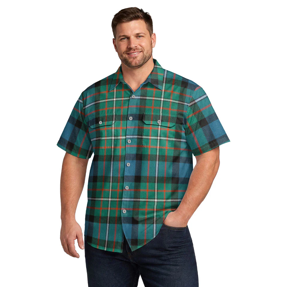 Scottish FERGUSON ANCIENT Clan Badge Tartan Short Sleeve Work Shirt - Image 4