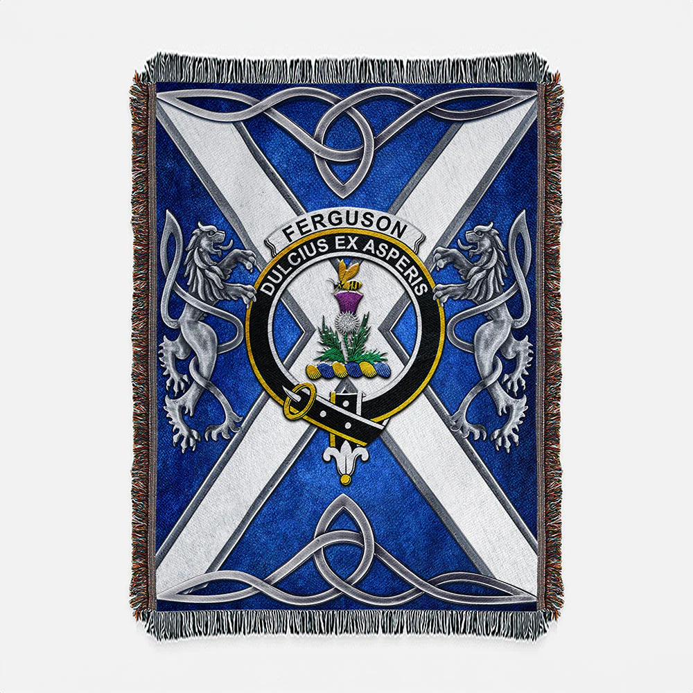 Scottish Ferguson Clan Badge Woven Blanket Silver Rampant Lion Emblem