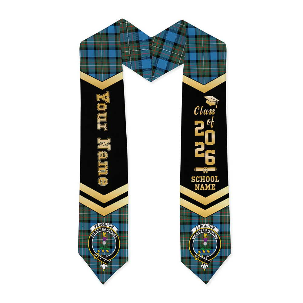 Scottish Fergusson Ancient Clan Badge Tartan Graduation Stole Black Gold Honor