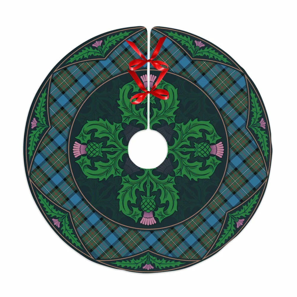 Scottish Fergusson Ancient Tartan Christmas Tree Skirt Old Scottish Thistle Flower