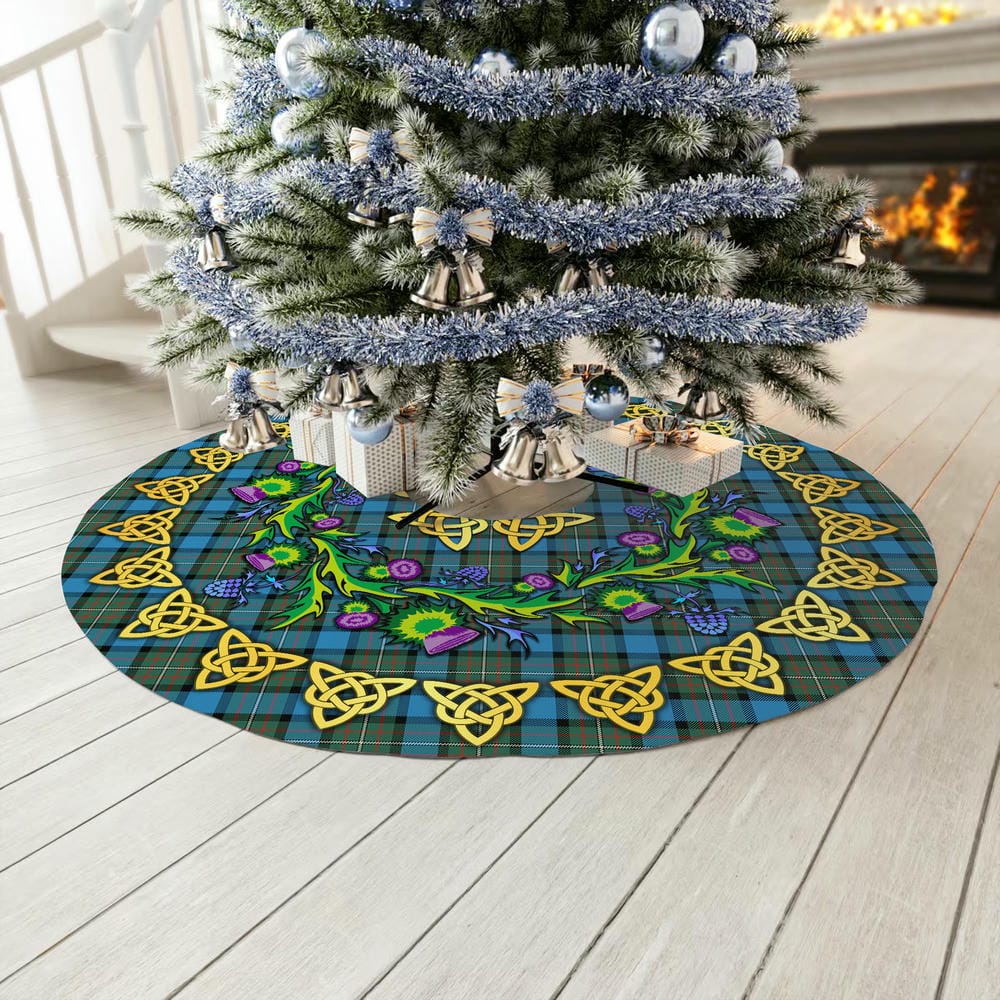 Scottish Fergusson Ancient Tartan Thistle Celtic Knot Christmas Tree Skirt - Image 3