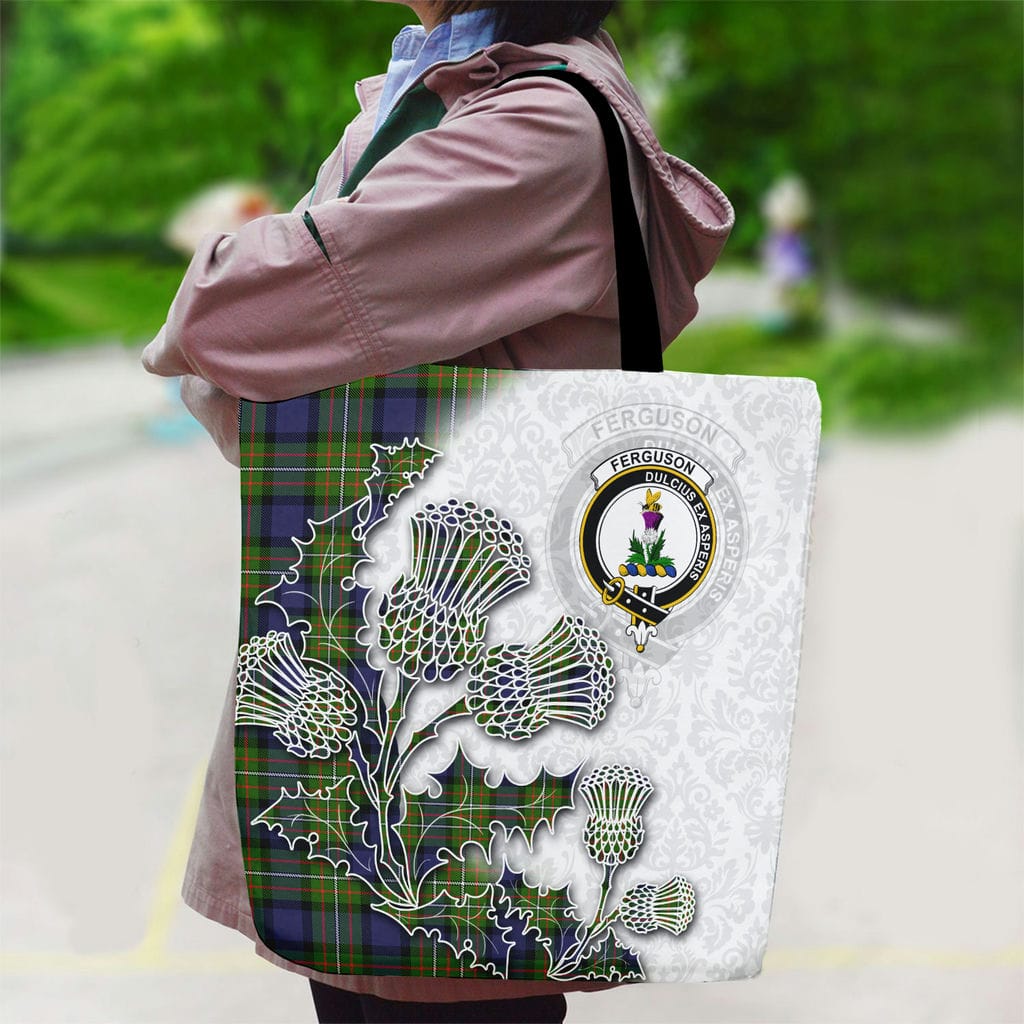 Scottish Fergusson Clan Badge Tartan Canvas Bag With Shoulder Straps - Thistle Flowers Style - Image 2