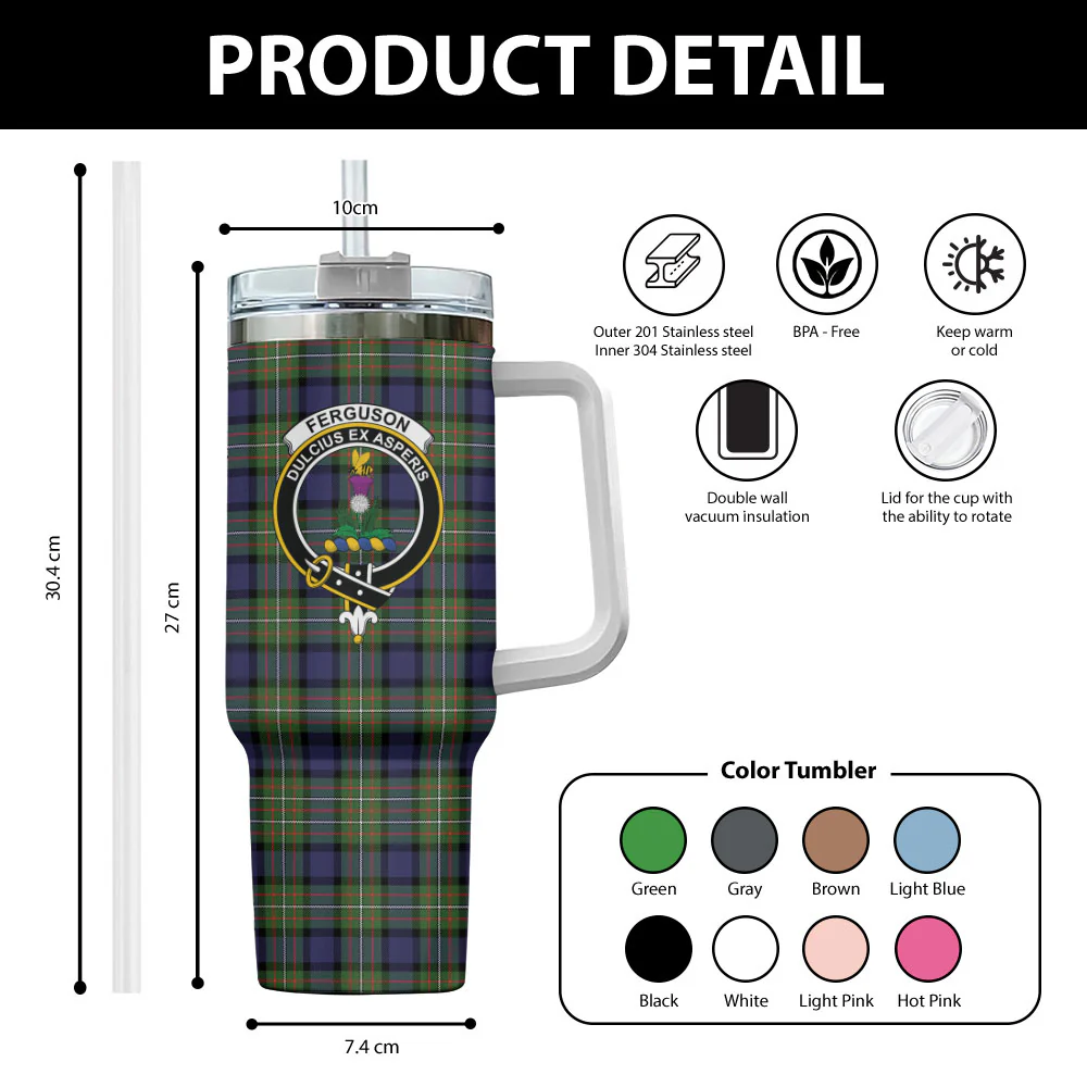 Scottish Fergusson Modern Clan Badge Tartan 40oz Tumbler - Image 2