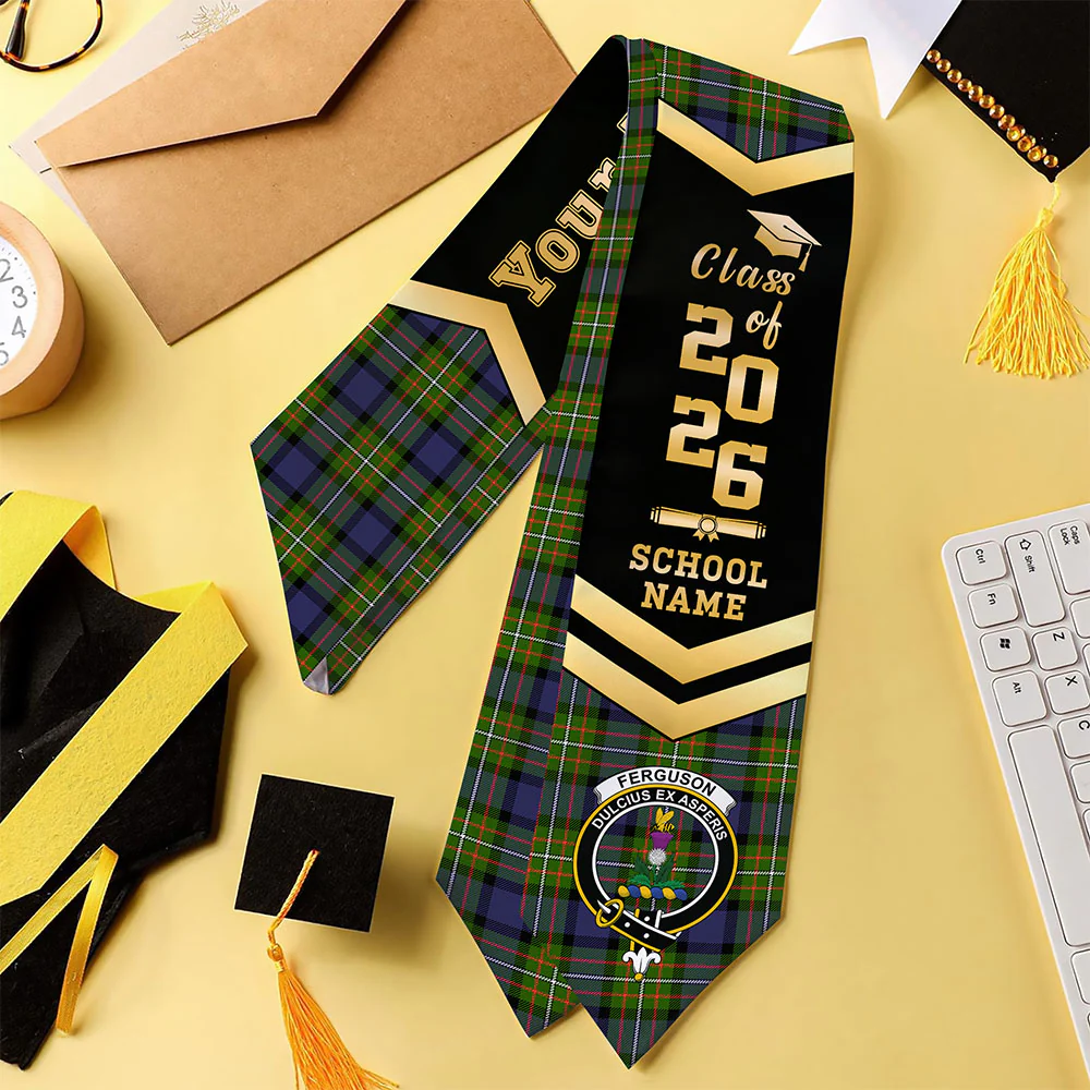 Scottish Fergusson Modern Clan Badge Tartan Graduation Stole Black Gold Honor - Image 4