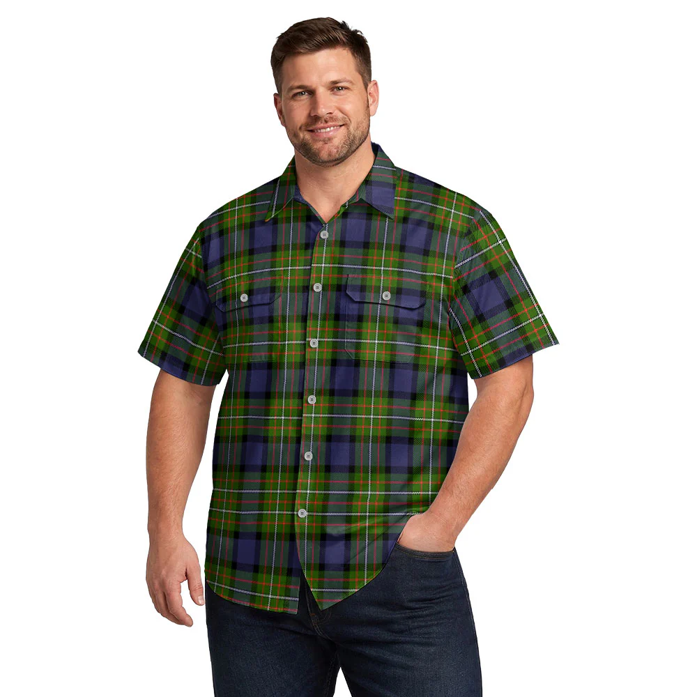 Scottish Fergusson Modern Clan Badge Tartan Short Sleeve Work Shirt - Image 4