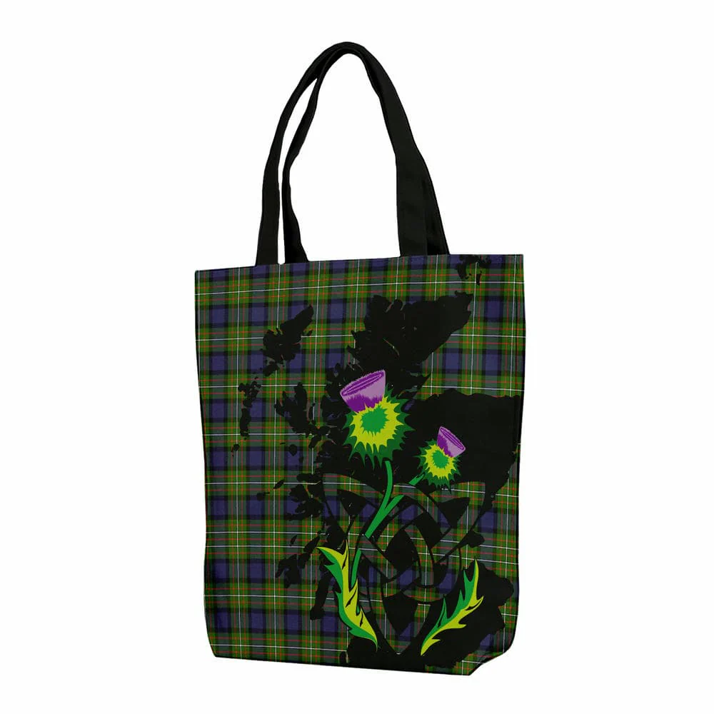 Scottish Fergusson Modern Tartan Canvas Bag With Shoulder Strap With Thistle
