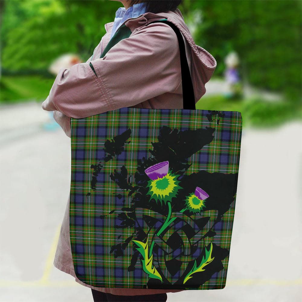 Scottish Fergusson Modern Tartan Canvas Bag With Shoulder Strap With Thistle - Image 2