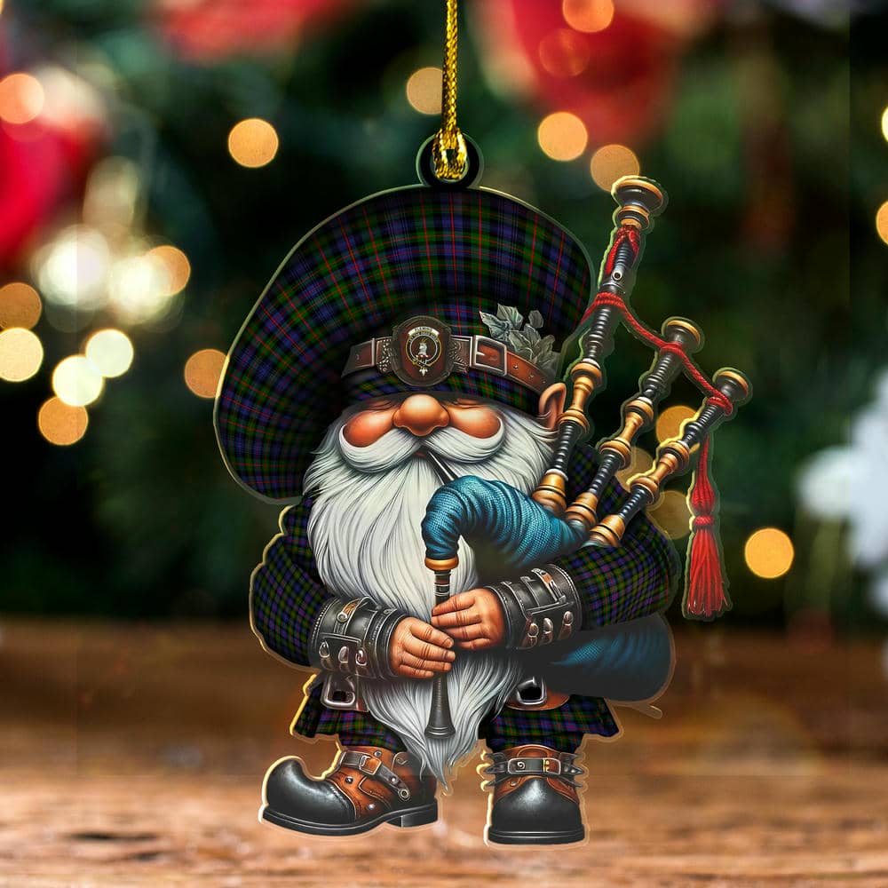 Scottish Fleming Clan Badge Tartan Bagpiper Gnome Ornament