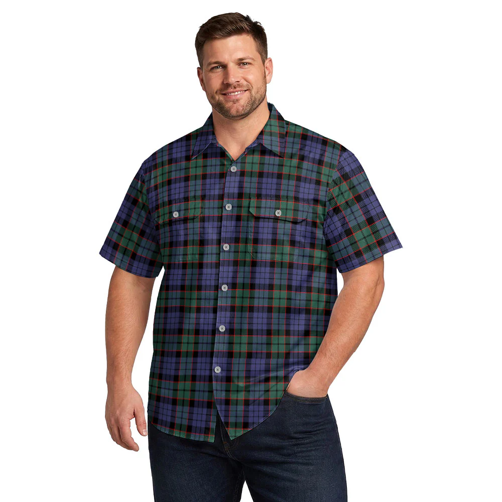 Scottish Fletcher Modern Clan Badge Tartan Short Sleeve Work Shirt - Image 4