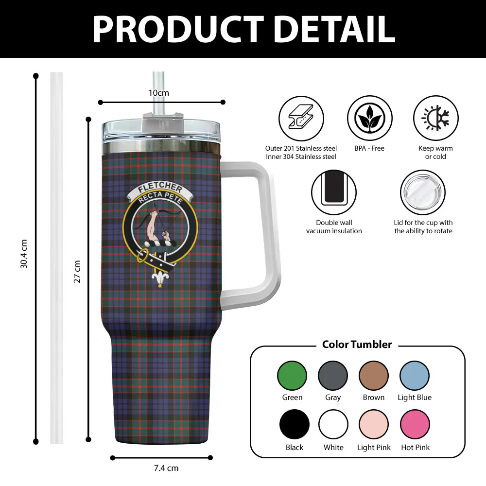 Scottish Fletcher of Dunans Clan Badge Tartan 40oz Tumbler - Image 2