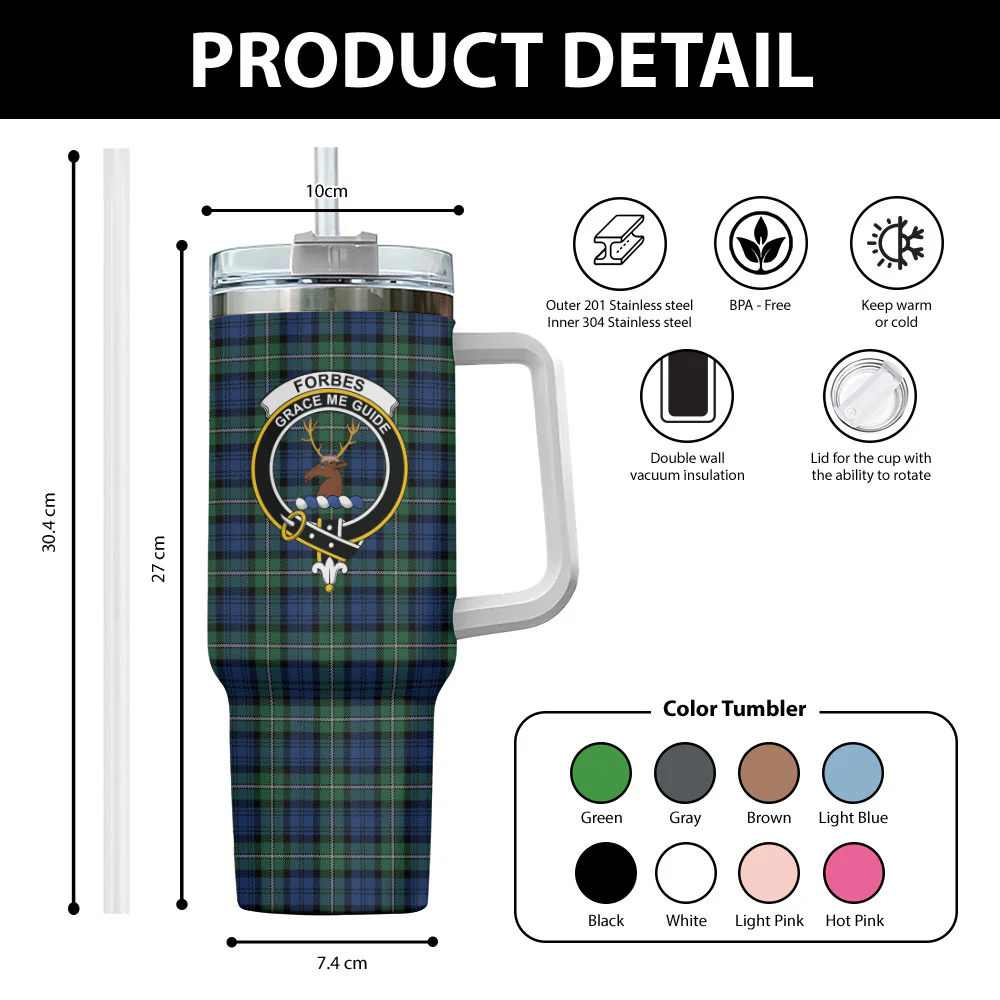 Scottish Forbes Ancient Clan Badge Tartan 40oz Tumbler - Image 2