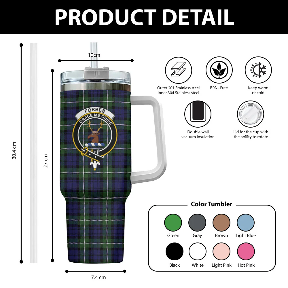 Scottish Forbes Modern Clan Badge Tartan 40oz Tumbler - Image 2