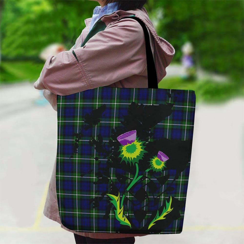 Scottish Forbes Modern Tartan Canvas Bag With Shoulder Strap With Thistle - Image 2