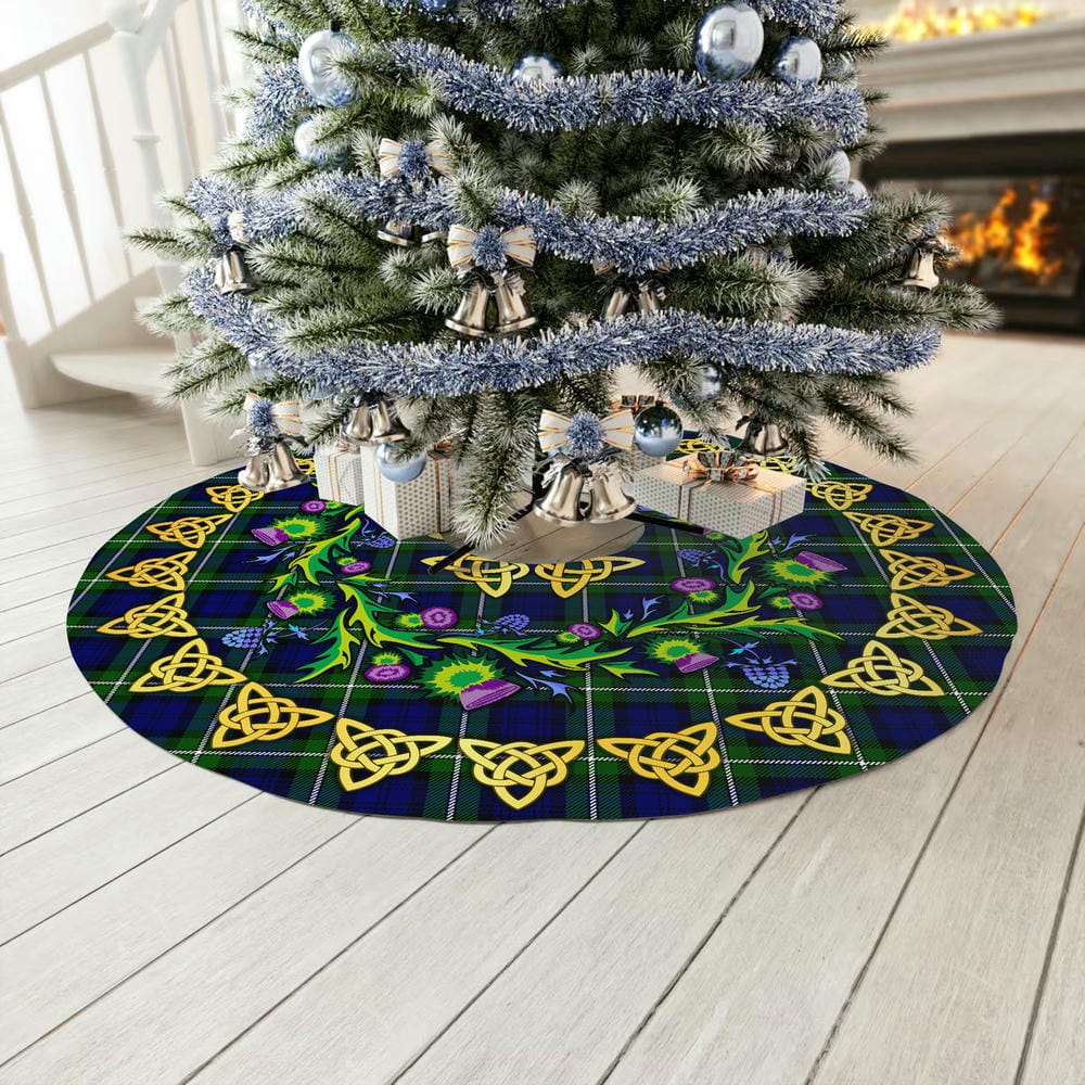 Scottish Forbes Modern Tartan Thistle Celtic Knot Christmas Tree Skirt - Image 3