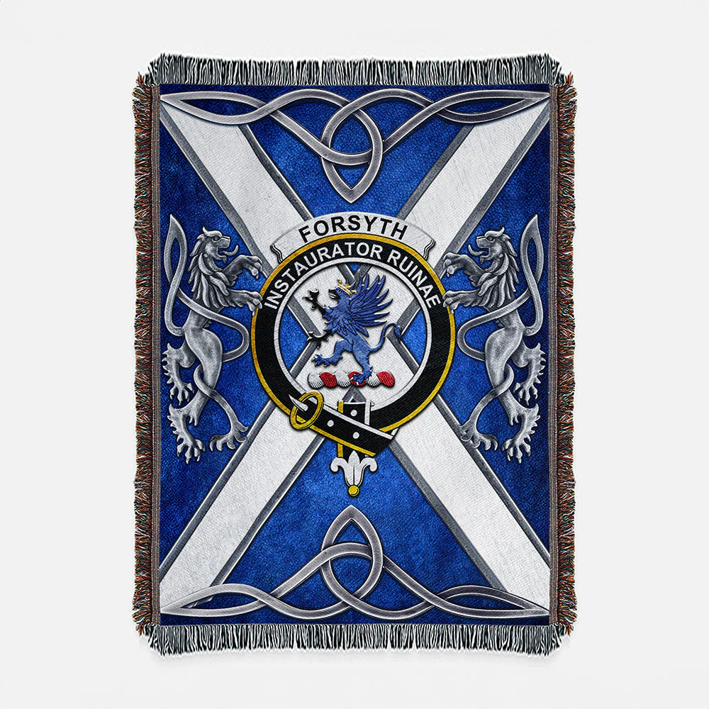 Scottish Forsyth Clan Badge Woven Blanket Silver Rampant Lion Emblem