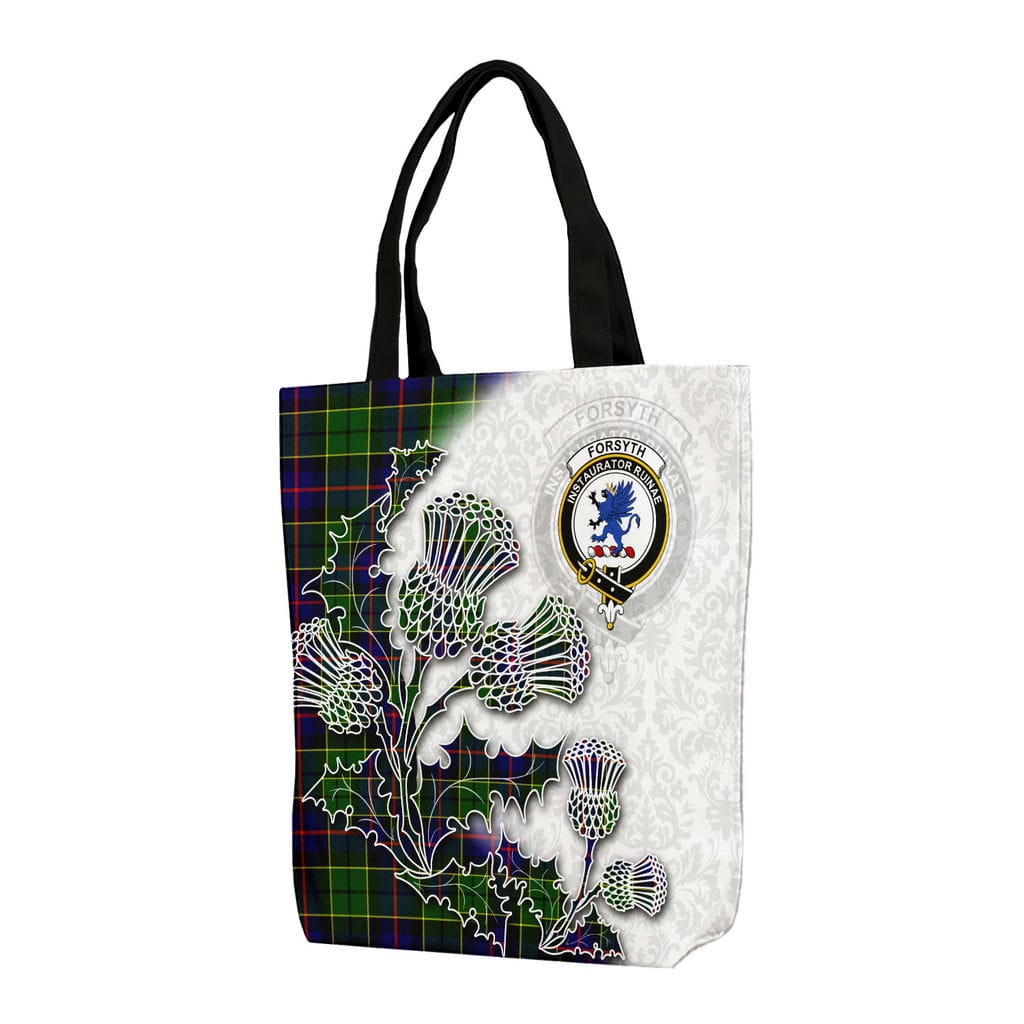 Scottish Forsyth Clan Badge Tartan Canvas Bag With Shoulder Straps - Thistle Flowers Style
