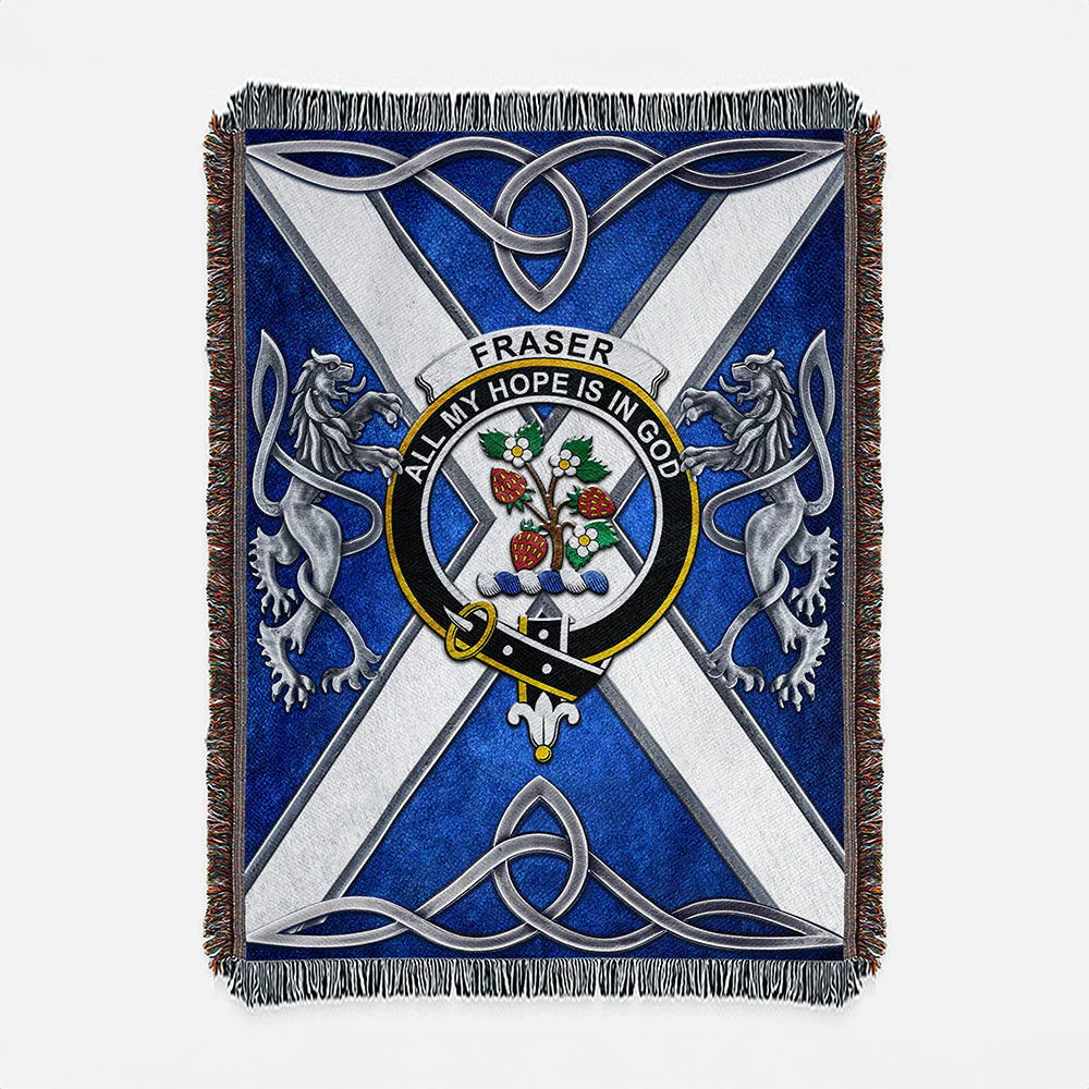 Scottish Fraser 2 Clan Badge Woven Blanket Silver Rampant Lion Emblem