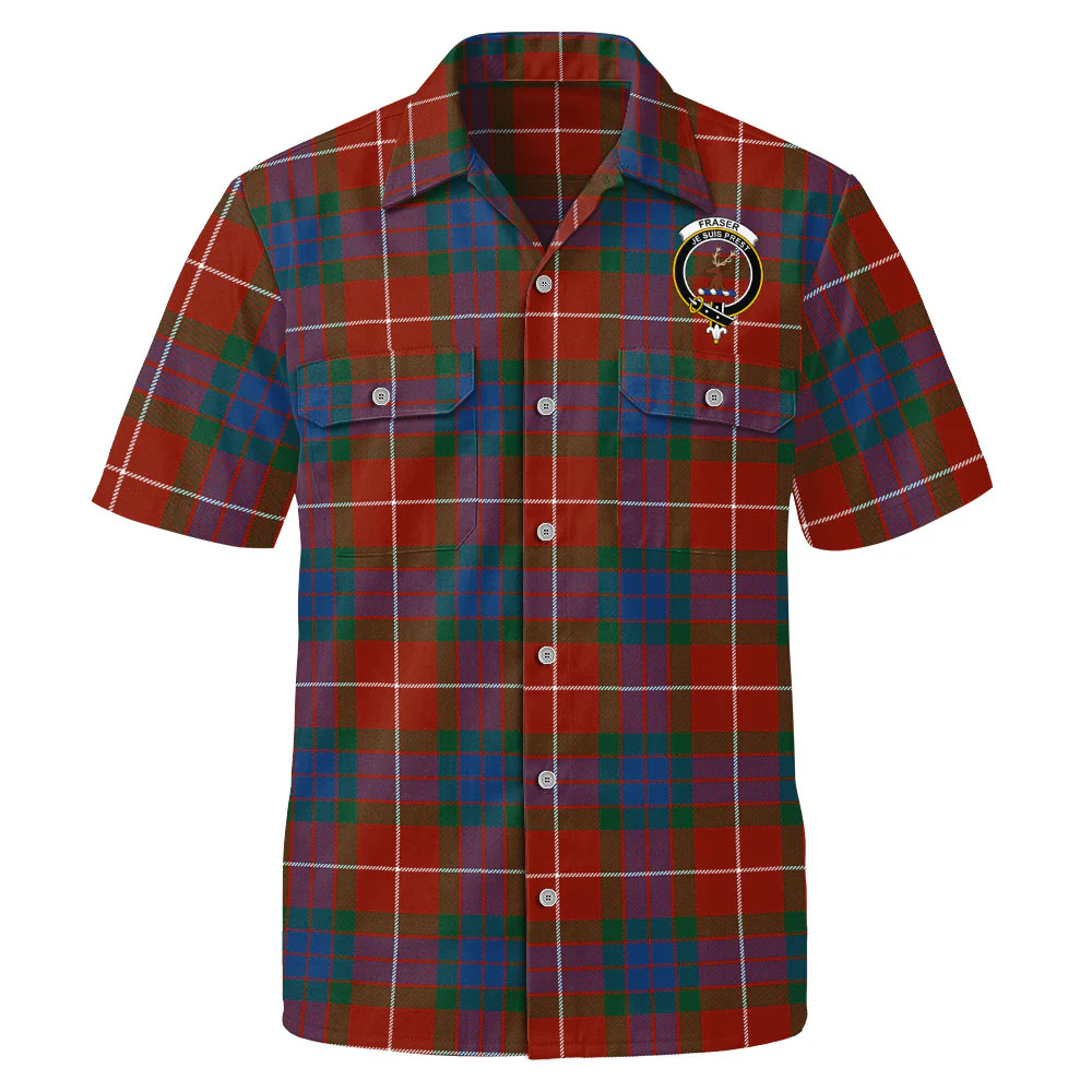 Scottish Fraser Ancient Clan Badge Tartan Short Sleeve Work Shirt - Image 2