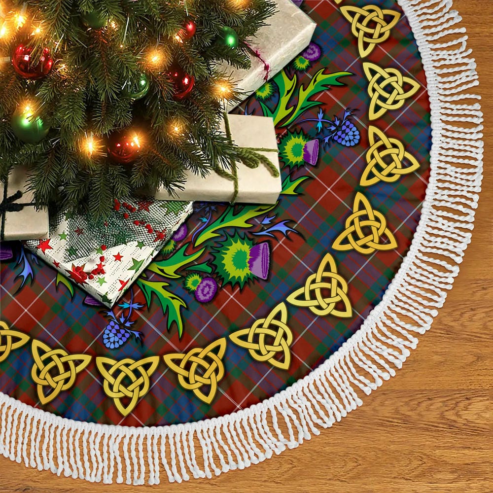 Scottish Fraser Ancient Tartan Thistle Celtic Knot Christmas Tree Skirt - Image 5