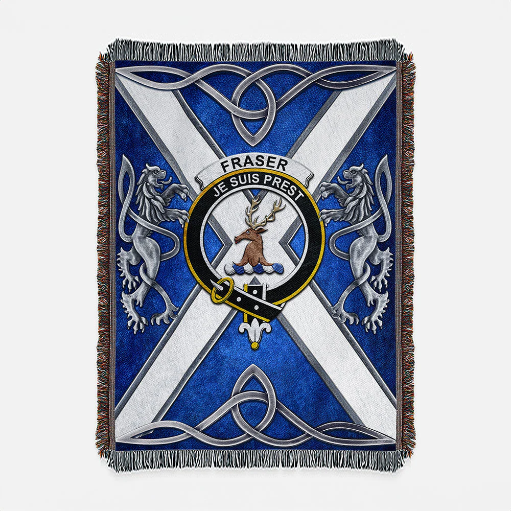 Scottish Fraser Clan Badge Woven Blanket Silver Rampant Lion Emblem