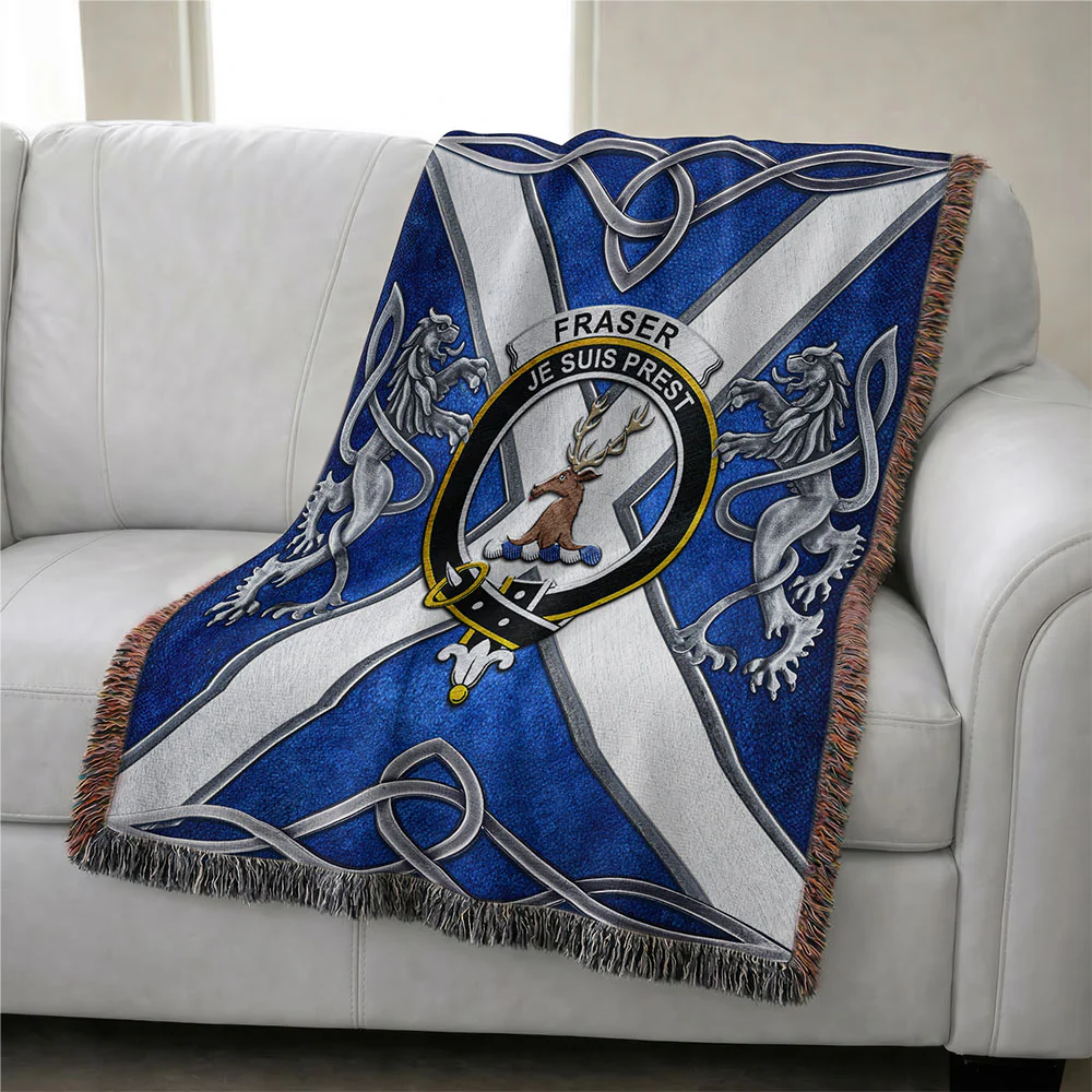Scottish Fraser Clan Badge Woven Blanket Silver Rampant Lion Emblem - Image 3