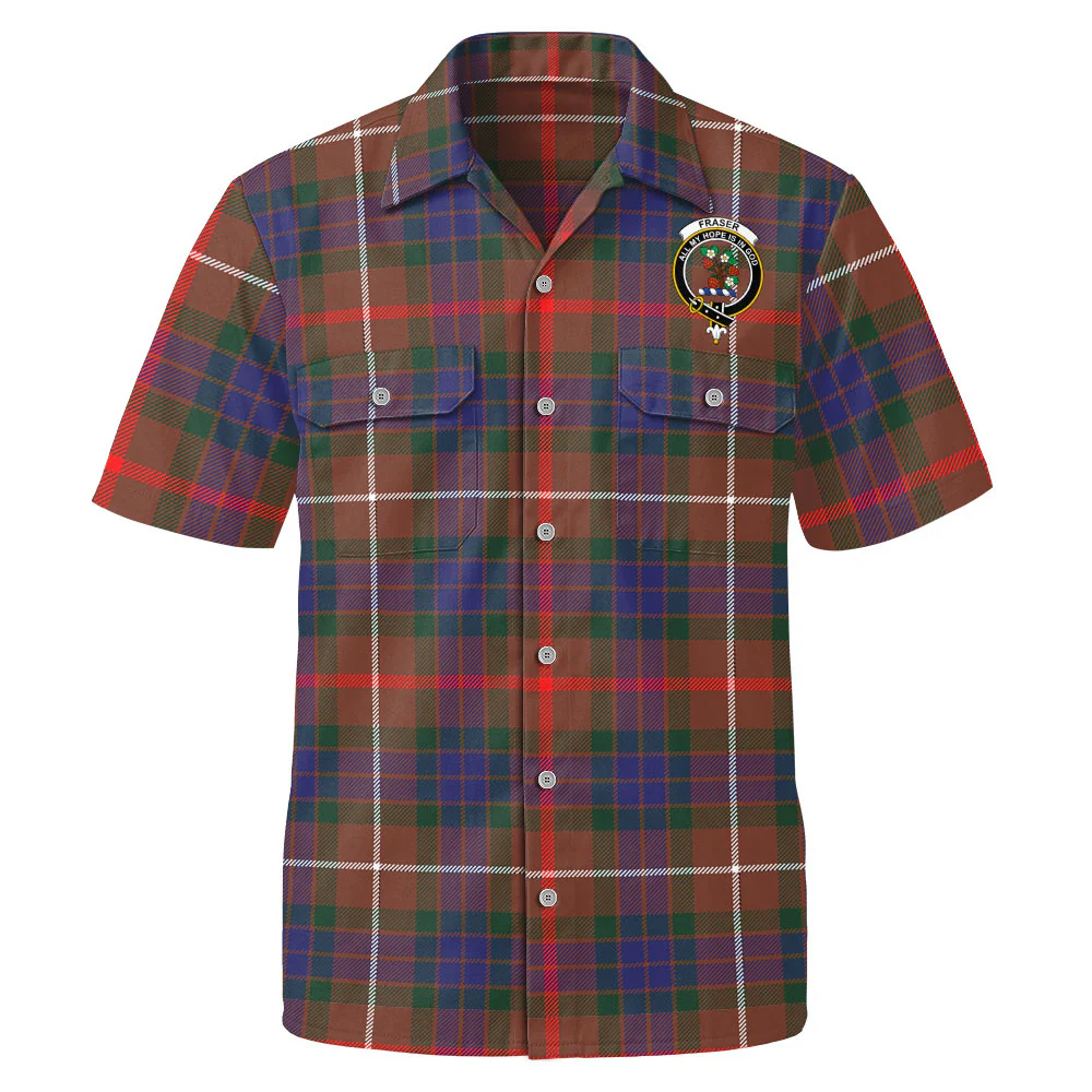Scottish Fraser Hunting Modern Clan Badge Tartan Short Sleeve Work Shirt - Image 2