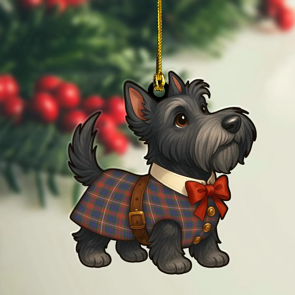Scottish Fraser Hunting Modern Tartan Ornament Scottie Dog