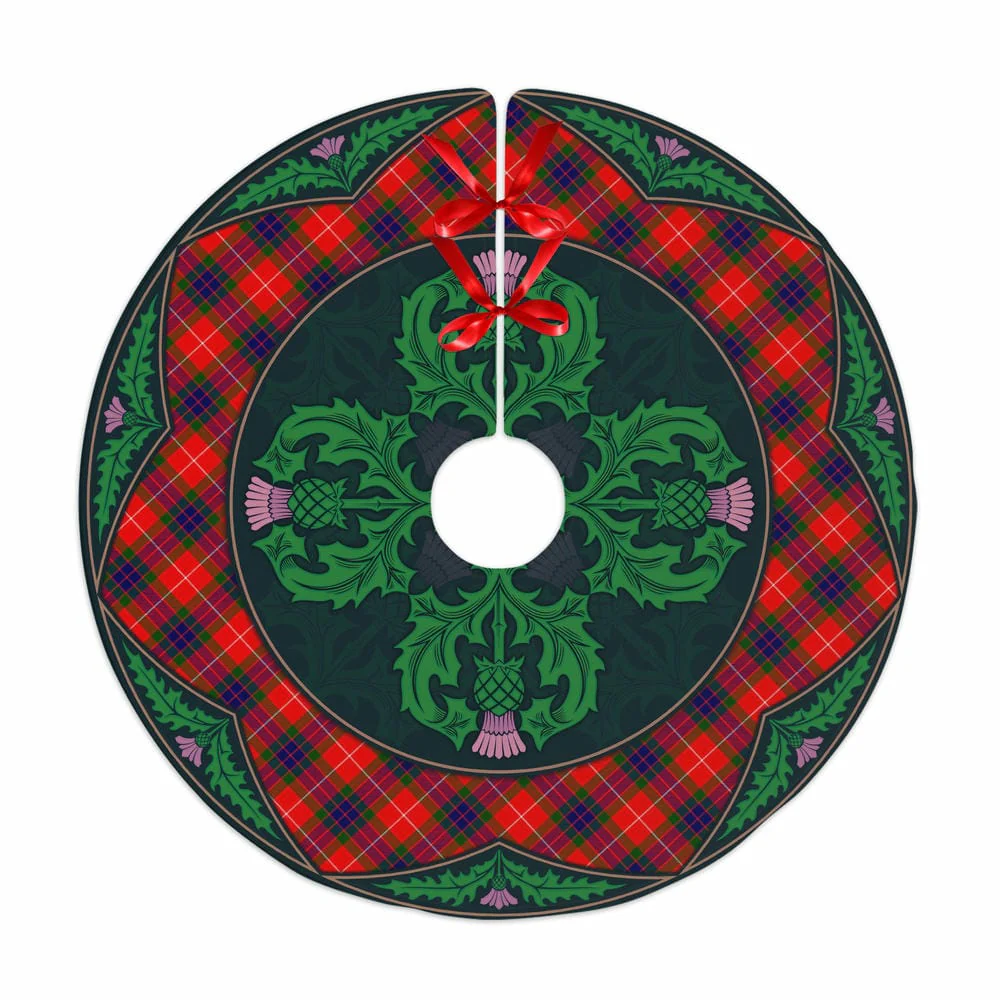 Scottish Fraser Modern Tartan Christmas Tree Skirt Old Scottish Thistle Flower