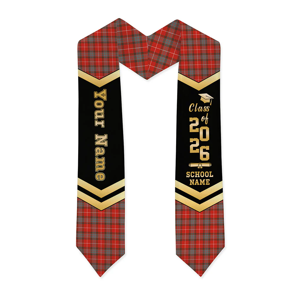 Scottish Fraser Weathered Clan Badge Tartan Graduation Stole Black Gold Honor - Image 3