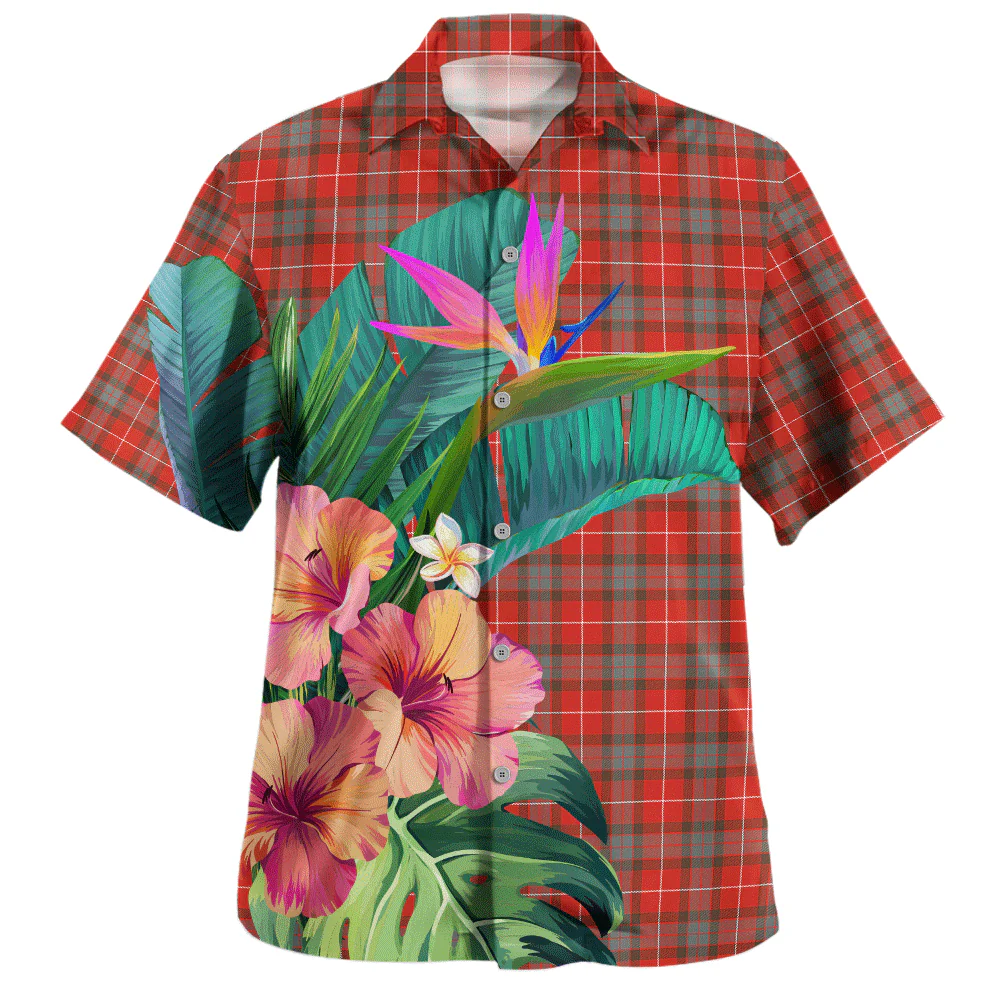 Scottish Fraser Weathered Clan Badge Tartan Hawaiian Shirt Bouquet Tropical Style - Image 2