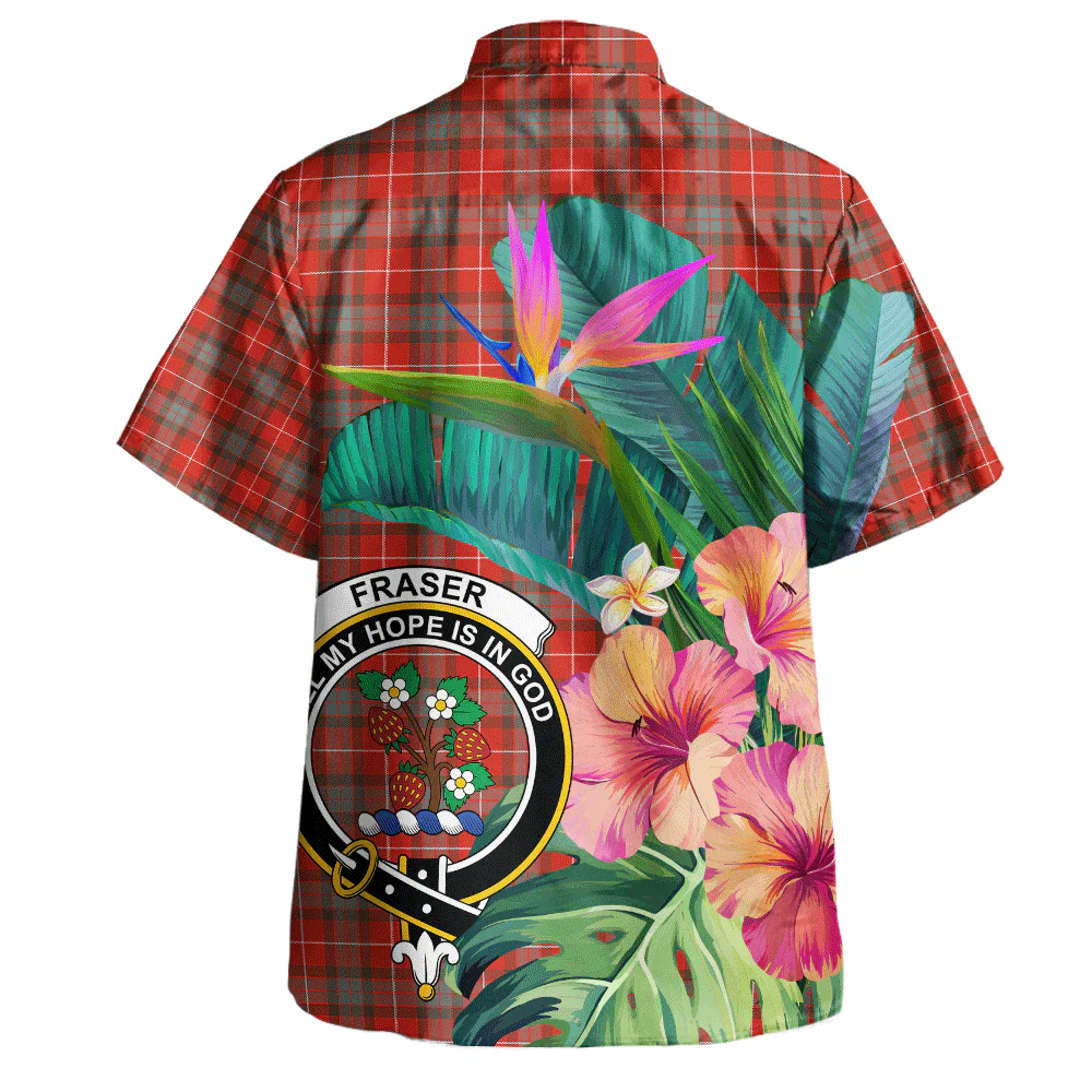 Scottish Fraser Weathered Clan Badge Tartan Hawaiian Shirt Bouquet Tropical Style - Image 3