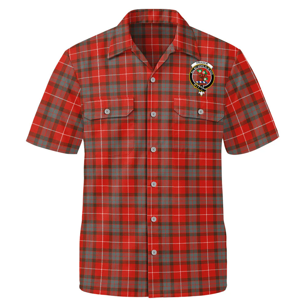 Scottish Fraser Weathered Clan Badge Tartan Short Sleeve Work Shirt - Image 2