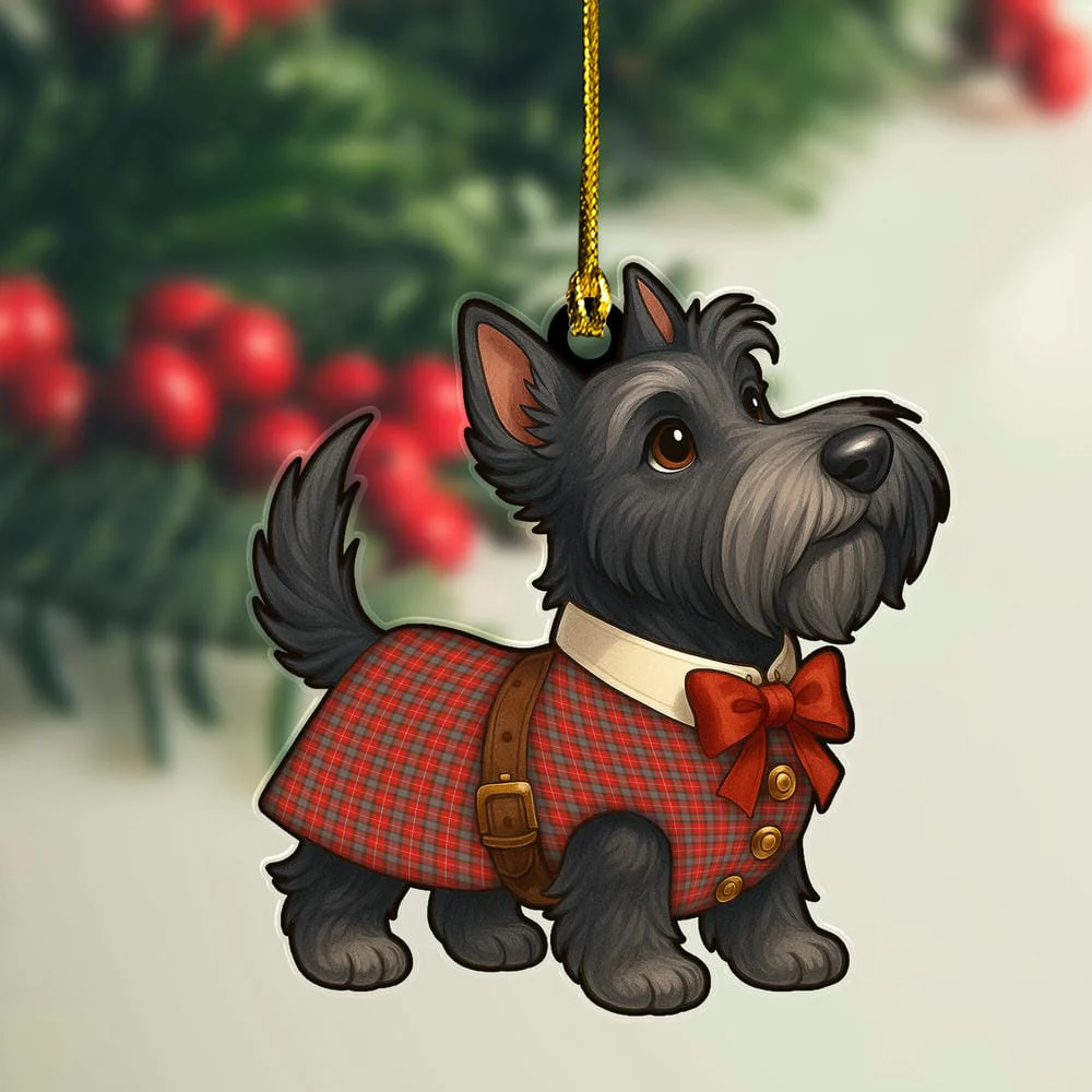 Scottish Fraser Weathered Tartan Ornament Scottie Dog
