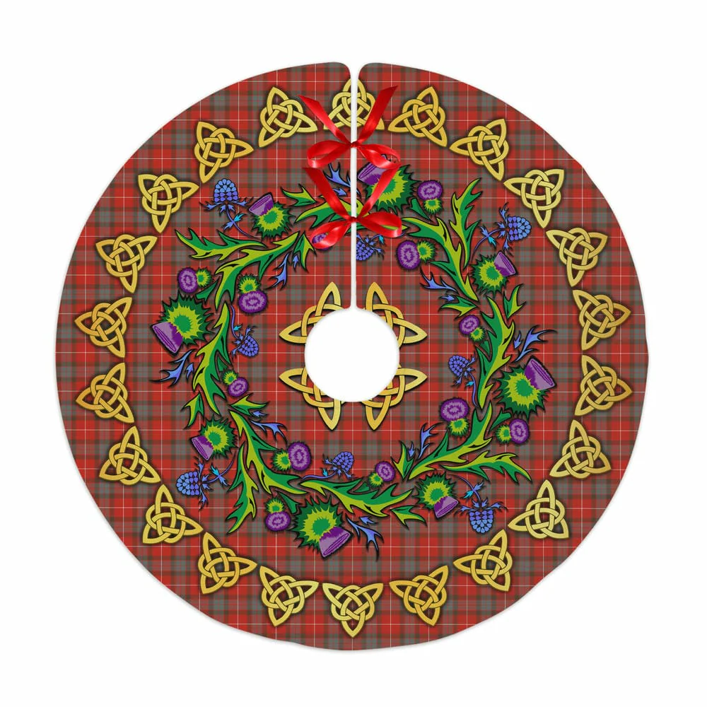 Scottish Fraser Weathered Tartan Thistle Celtic Knot Christmas Tree Skirt