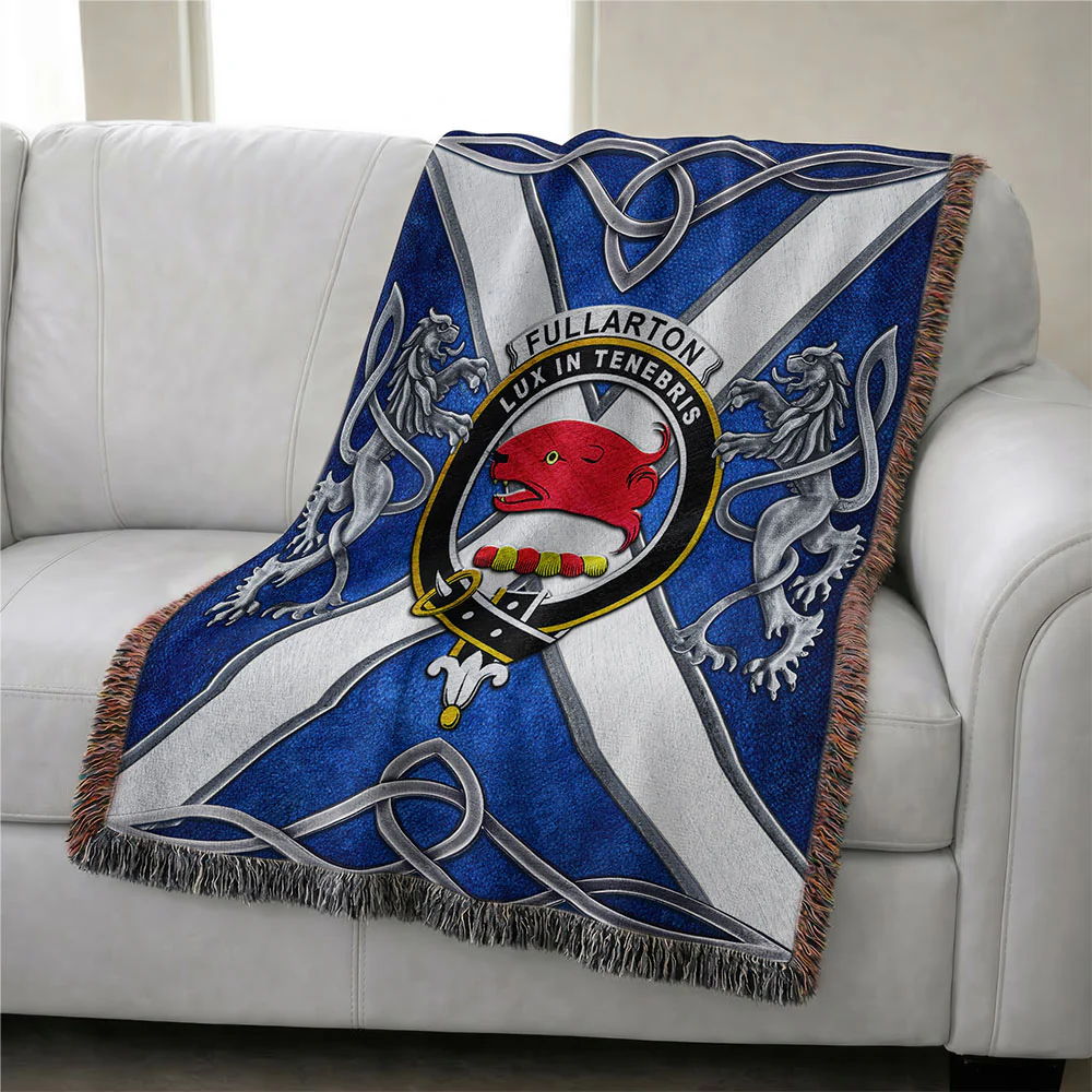 Scottish Fullarton Clan Badge Woven Blanket Silver Rampant Lion Emblem - Image 3