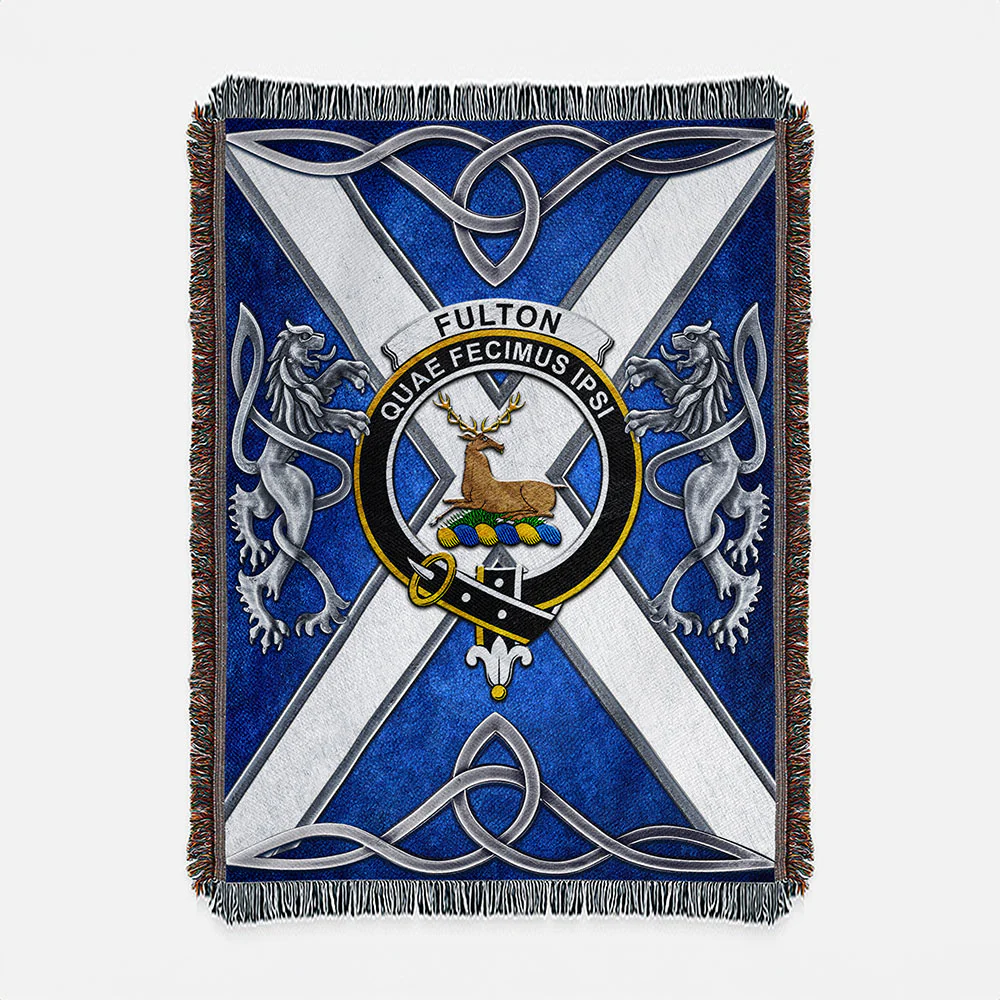 Scottish Fulton Clan Badge Woven Blanket Silver Rampant Lion Emblem