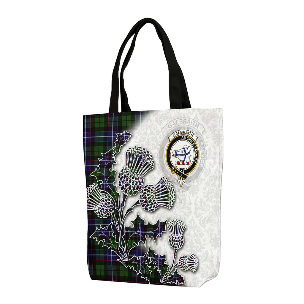 Scottish Galbraith Clan Badge Tartan Canvas Bag With Shoulder Straps - Thistle Flowers Style