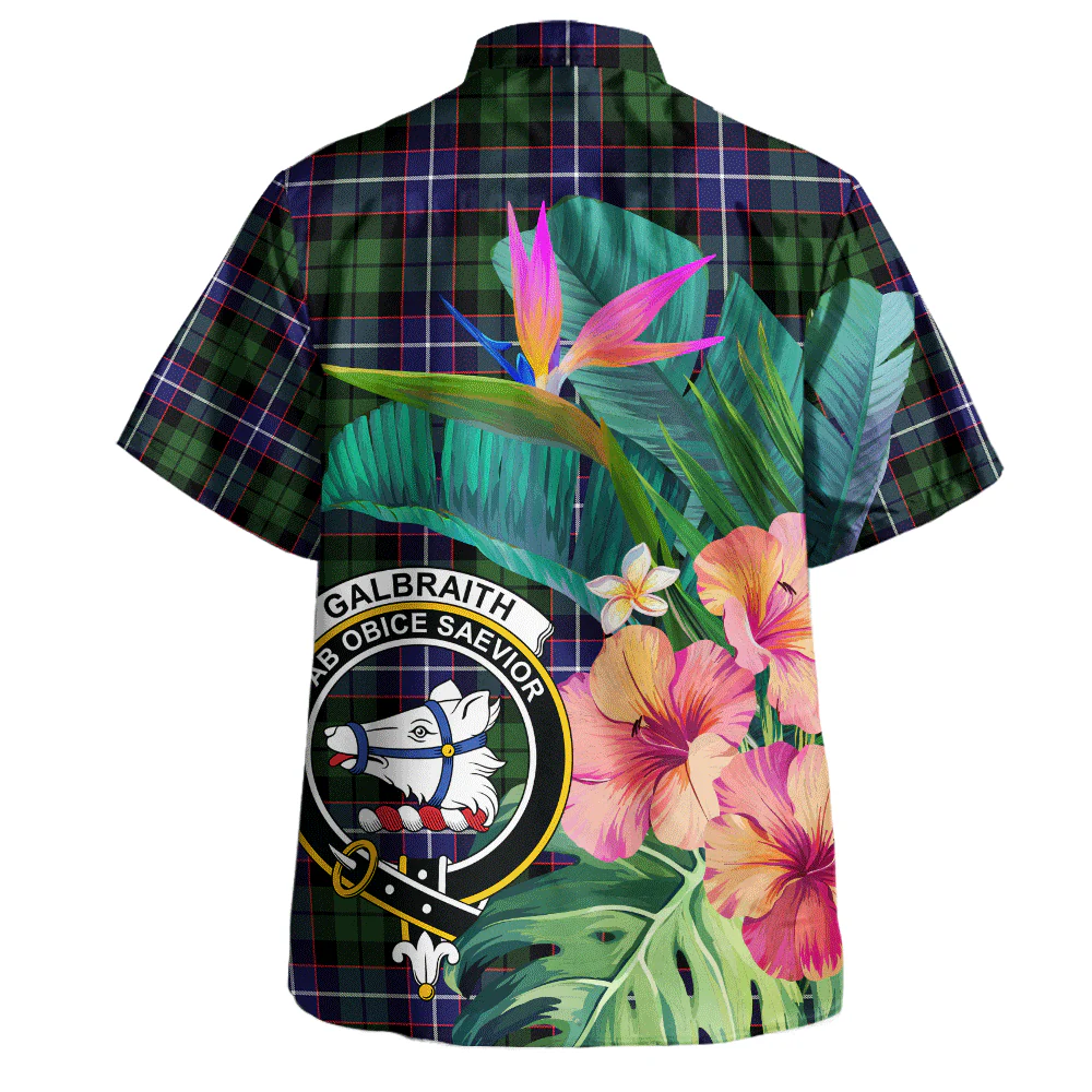 Scottish Galbraith Modern Clan Badge Tartan Hawaiian Shirt Bouquet Tropical Style - Image 3