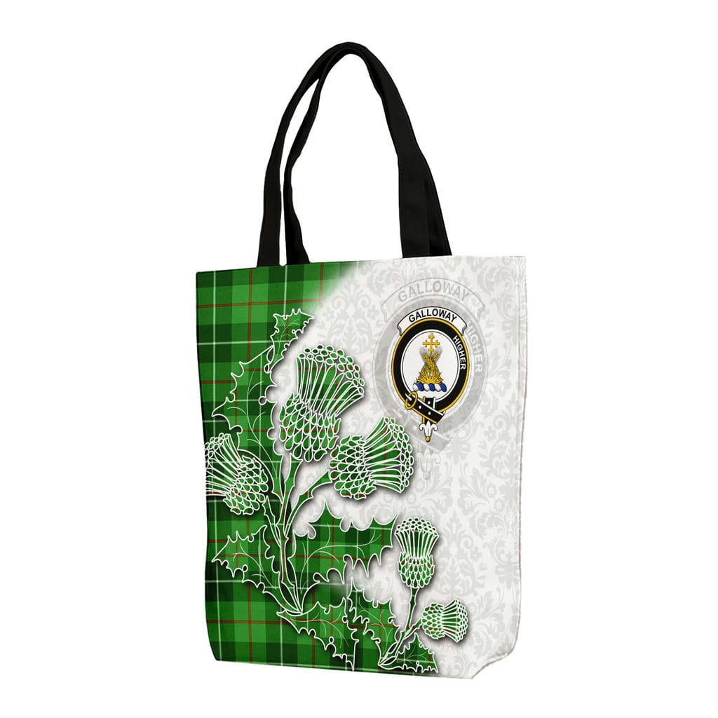 Scottish Galloway Clan Badge Tartan Canvas Bag With Shoulder Straps - Thistle Flowers Style
