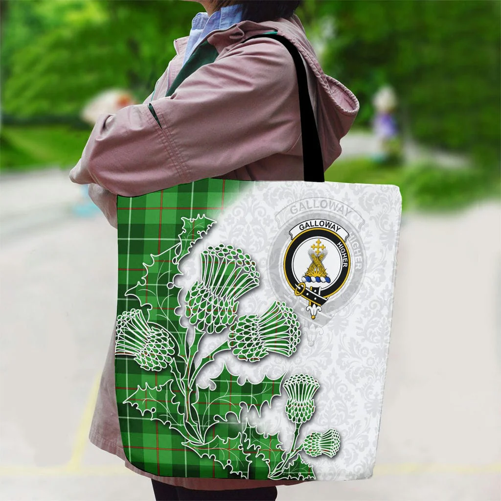Scottish Galloway Clan Badge Tartan Canvas Bag With Shoulder Straps - Thistle Flowers Style - Image 2