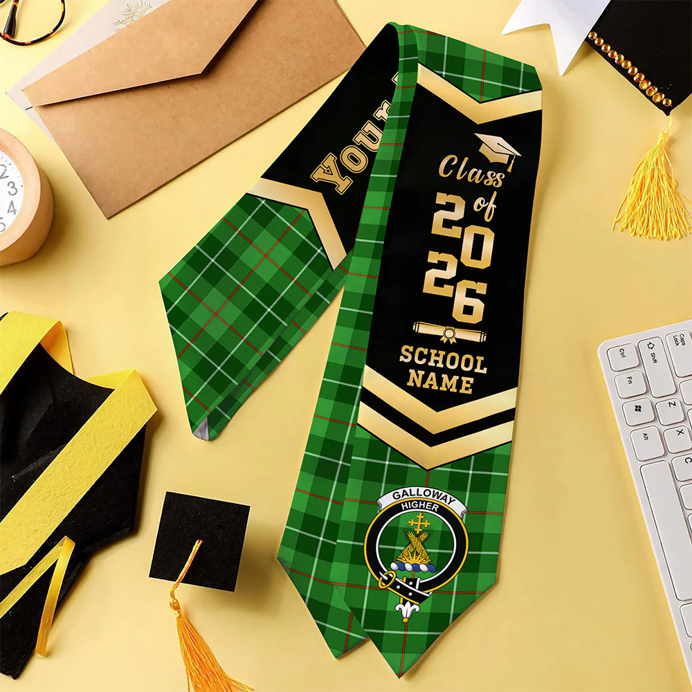Scottish Galloway District Clan Badge Tartan Graduation Stole Black Gold Honor - Image 4