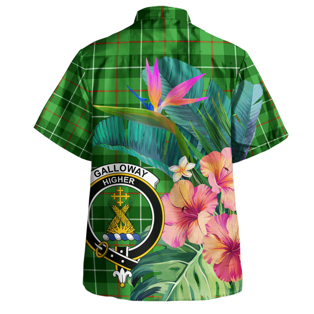 Scottish Galloway District Clan Badge Tartan Hawaiian Shirt Bouquet Tropical Style - Image 3
