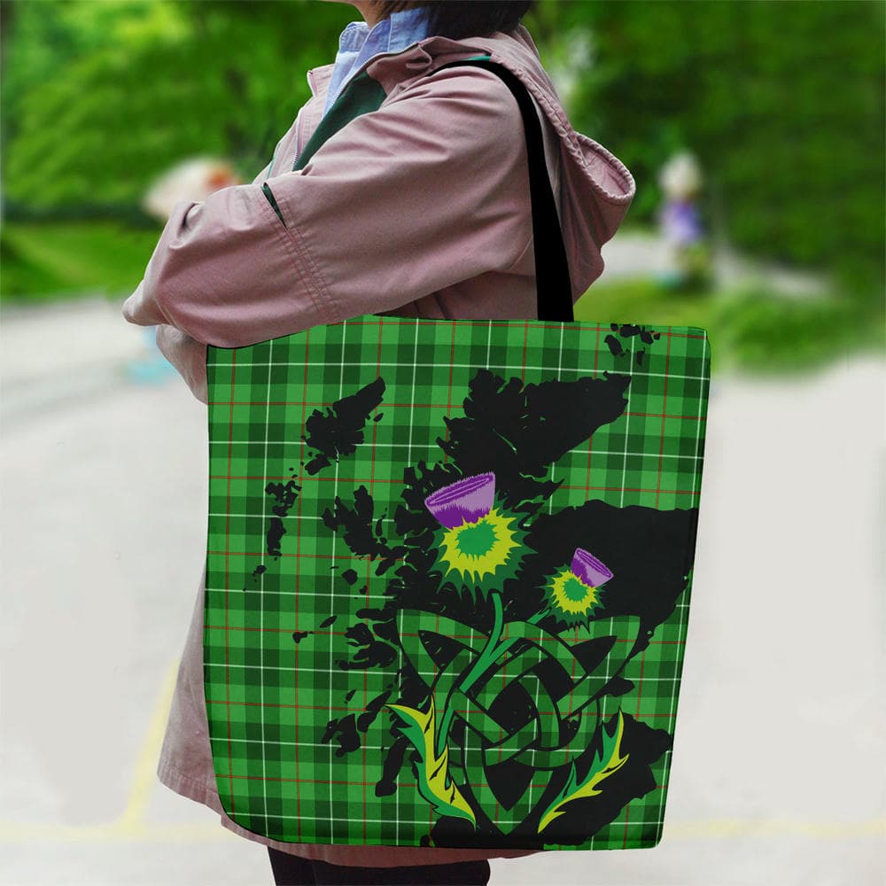Scottish Galloway District Tartan Canvas Bag With Shoulder Strap With Thistle - Image 2