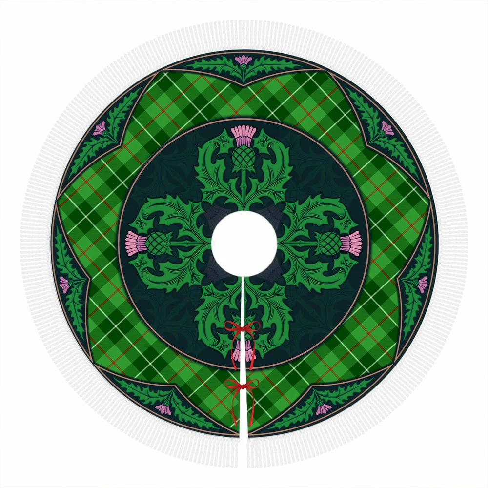 Scottish Galloway District Tartan Christmas Tree Skirt Old Scottish Thistle Flower - Image 4