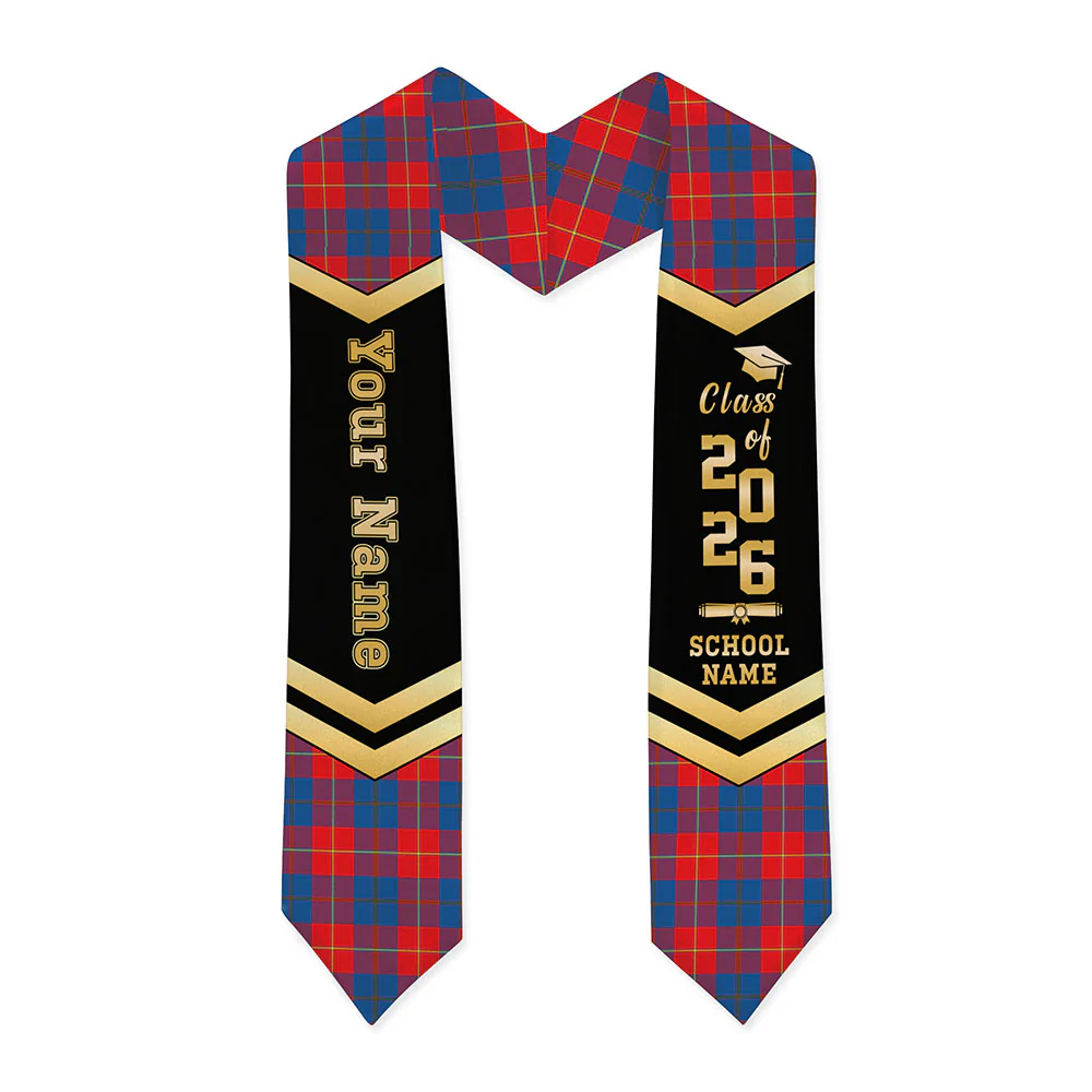 Scottish Galloway Red Clan Badge Tartan Graduation Stole Black Gold Honor - Image 3