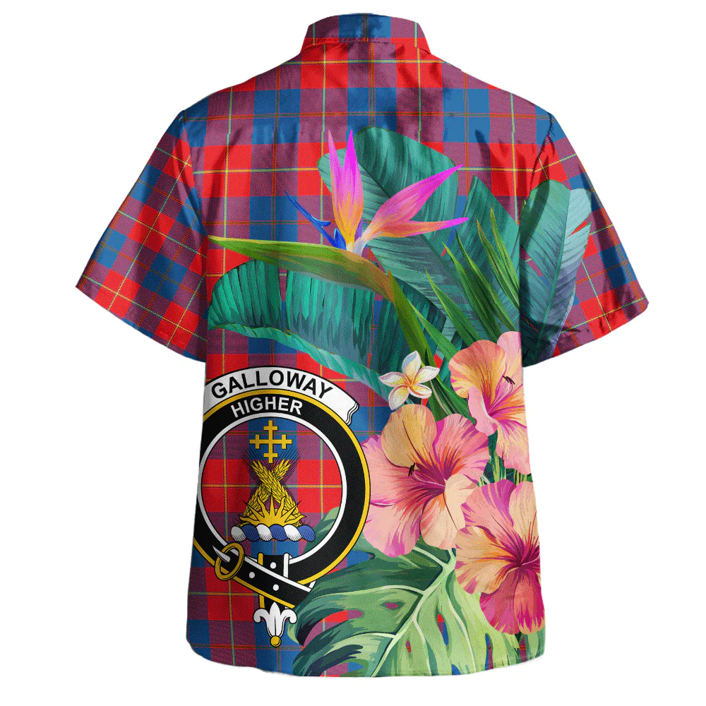 Scottish Galloway Red Clan Badge Tartan Hawaiian Shirt Bouquet Tropical Style - Image 3