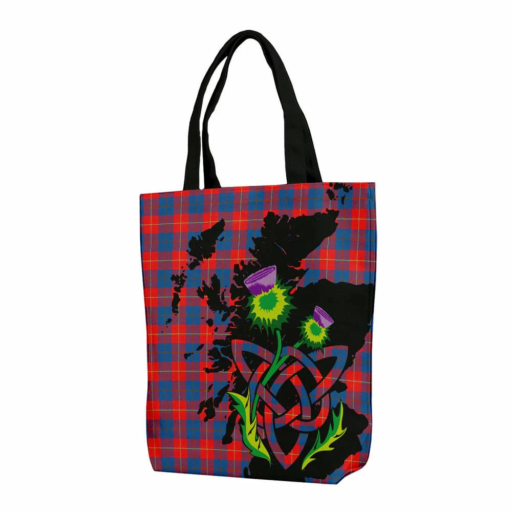 Scottish Galloway Red Tartan Canvas Bag With Shoulder Strap With Thistle